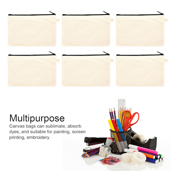 10 stk. Canvas Kosmetikpung med Sort Lanyard Bærbar Multifunktionel Blank DIY Craft Taske til Rejse Makeup Taske White