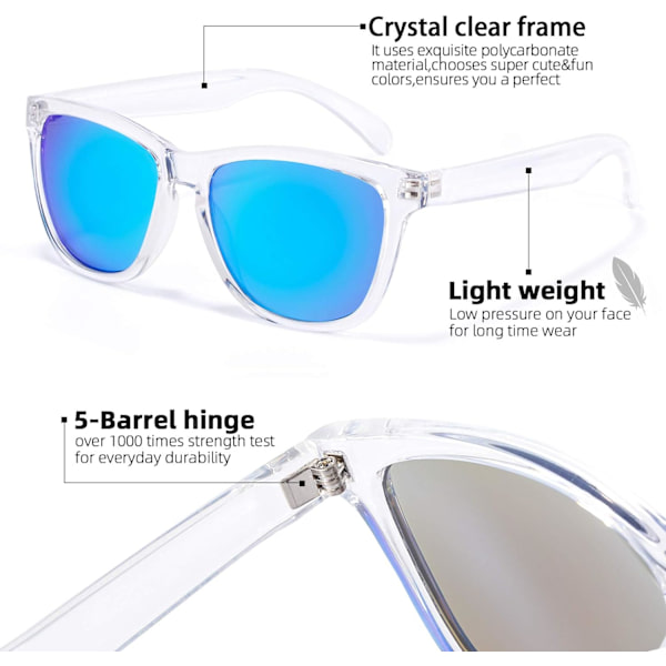 Naisten aurinkolasit UV400 peililinsseillä, sopivat ulkoiluun, lomailuun ja ajamiseen Crystal Blue