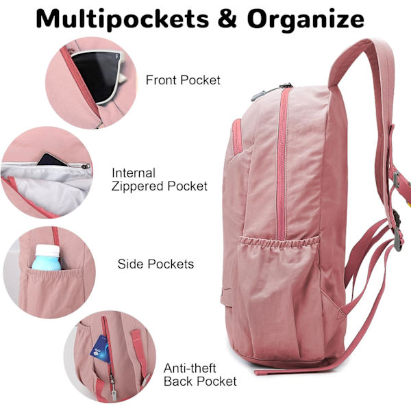 Foldbar, pakkebar vandrerygsæk - Våd - Tør adskillelseslomme, Multi - Formål Gym & Udendørs Daypack til mænd og kvinder Ideel til Adv Pink 29*16*45