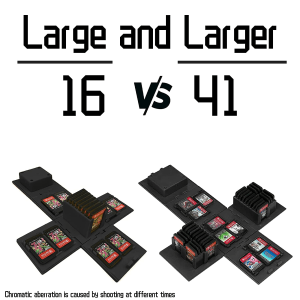 Kompatibel med Nintendo Switch, Extra Large Capacity Switch Game Case, Uppgraderad 41 Slots Switch Game Card Storage Box, Tryck för att fälla ut Fun Card Case Z Black