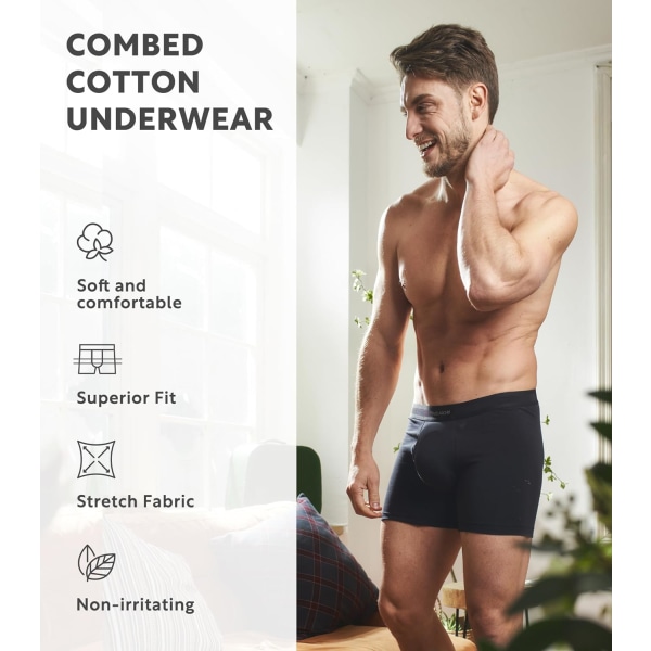 Mens Underwear ComfortSoft Fukttransporterande, Andningsbara Bomullsboxerkalsonger för Män 6-pack Black M