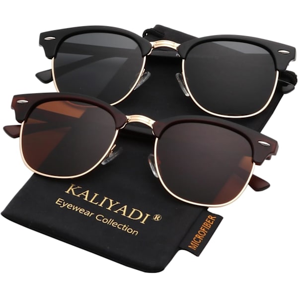 Polariserade solglasögon för män och kvinnor Halvramfria solglasögon för körning UV-blockerande Brown & Black