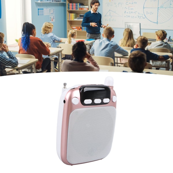Bærbar stemmeforsterker med Bluetooth og mikrofonhodetelefoner for lærere og guider Rose Gold