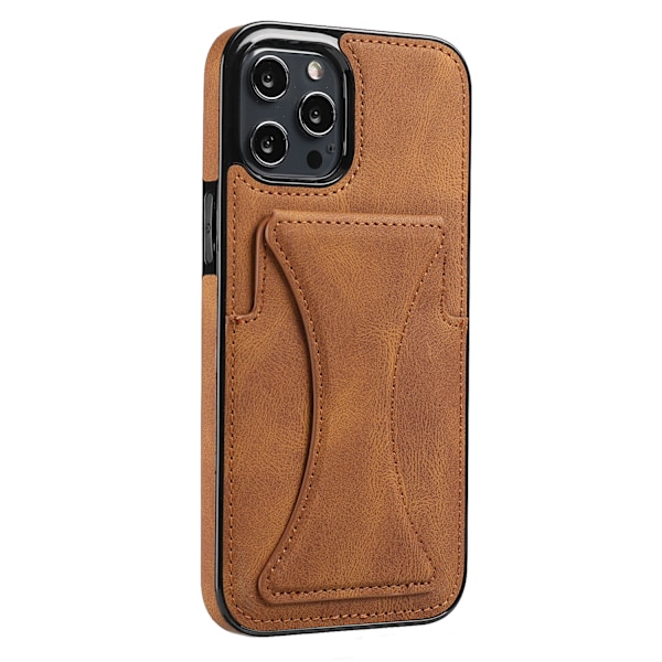 iPhone 13, Plånboksfodral - Slimmat syntetiskt läderfodral med Canvas Twill-stilfinish & 2 kreditkortsfack [BRUN]