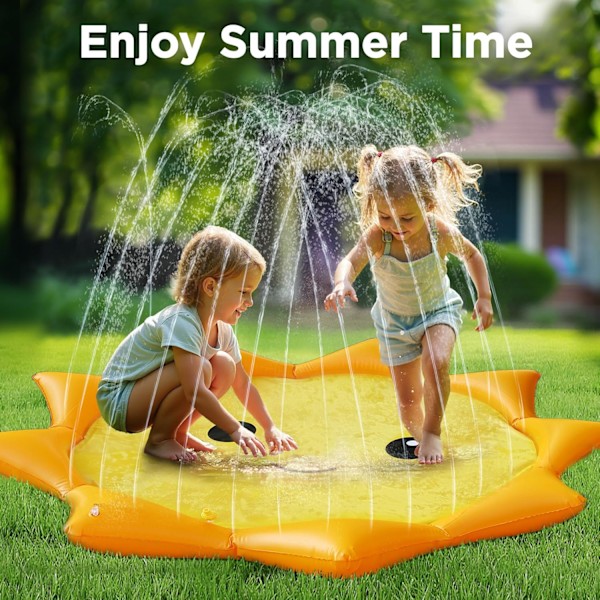 Oppustelig Pool Bølge Plaskepude - Småbørn & Børn (1 - 8 år) Sjov i baghaven med vand, Hundevenlig sprinklerpool yellow 170cm