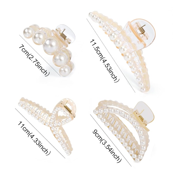 4 PCS Large Pearl Hair Claw Clips for Women Girls, Hair Barrette Clamps for Thick Thin Hair, Fashion Hair Accessories