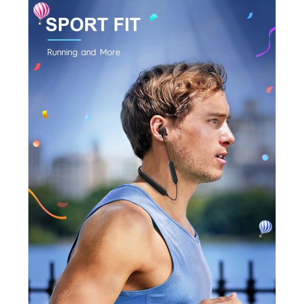 B1 Bluetooth-hörlurar, trådlösa Bluetooth-hörlurar med 38 timmars speltid, trådlösa Bluetooth-hörlurar för sport, svettsäkra och IPX5-vattentäta trådlösa Black