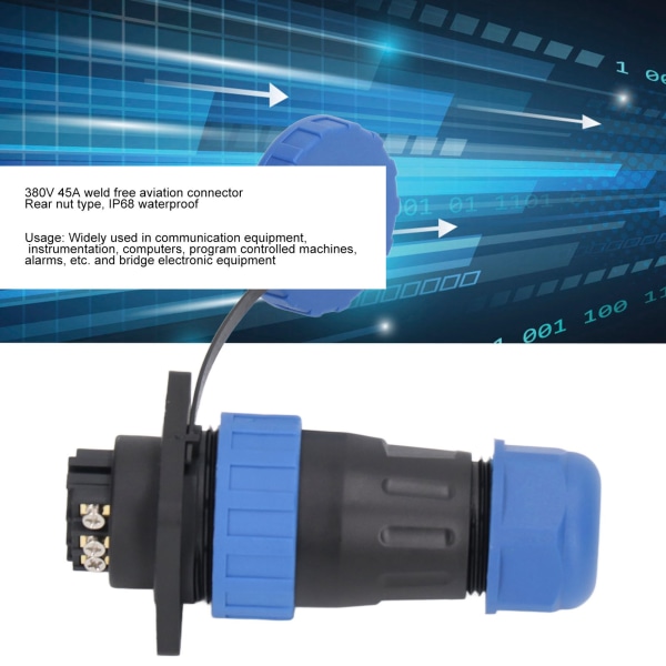 Vedenpitävä pistorasia liitin 380V 45A IP68 Vedenpitävä hitsausvapaa ilmailuteholiitin 6-napainen, kosketushalkaisija 2,8 mm / 0,11 tuumaa Type B
