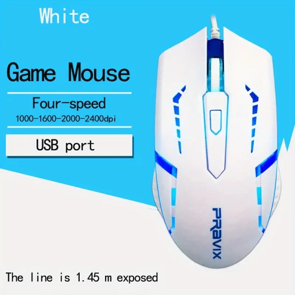 Kabelansluten spelmus för dator bärbar dator USB -gränssnitt ljusemitterande mus Fyrhastighetskontroll och viktdesign