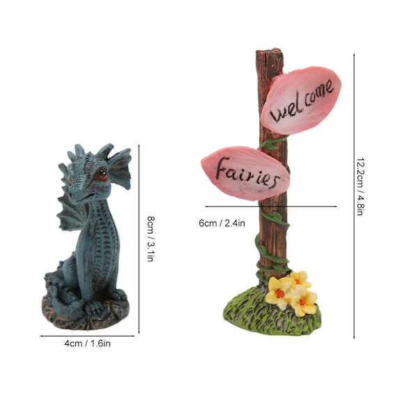 Miniature dragevejledningssæt statue syntetisk harpiks fe statue tilbehør til have græsplæne altan