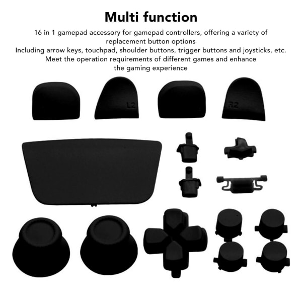 16 stk. spillkontroller-erstatningsknapper for PS5-spillkontroller - erstatningsknapper for tommelstikk og avtrekkerknapper for PS5-kontroller Black