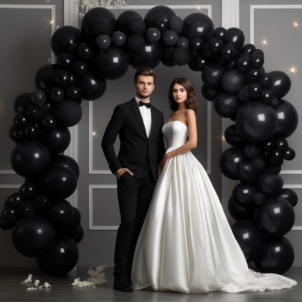 130 stk. sorte ballonger i forskjellige størrelser 18\" 12\" 10\" 5\" Ballongbue sett perfekt for bursdagsfest, konfirmasjon, babyshower, bryllup, ferie D Black