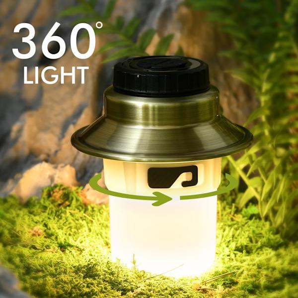 Ladattava LED-retkilyhty - 5 tilaa RGB vedenpitävä säädettävä kirkkaus akkukäyttöinen ulkokäyttöön Golden&Black
