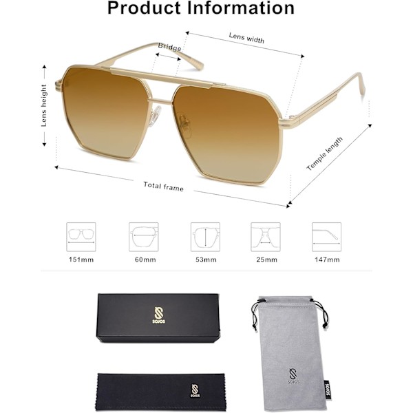 Retro Ylisuuret Neliömäiset Polarisoivat Aurinkolasit Naisille Ja Miehille Vintage Sävyt UV400 Klassiset Suuret Metalliset Aurinkolasit Gold Gradient Brown