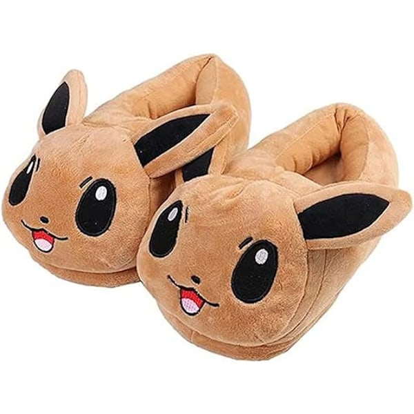 Tecknad brun söt Eevee plyschtoffla hemtoffla anime bomullstoffla vintertoffla