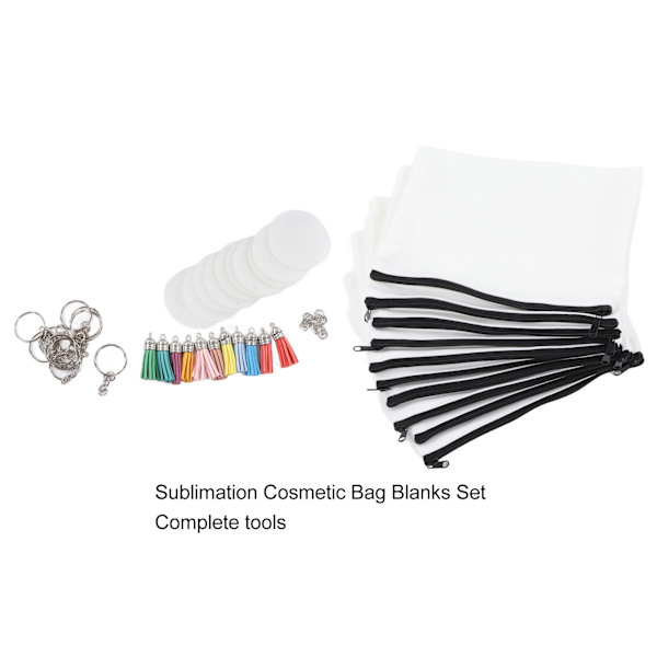 Sublimering Kosmetisk Väska Blanks Set DIY Termisk Transfer Blank Kosmetisk Väska Runda Akryl Nyckelringar Tassels Kit
