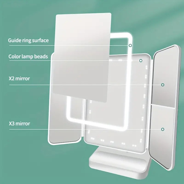 LED Trefärgs Ljus Touch Fill Spegel, Trefaldig Ljus Makeup Spegel, Skrivbord Sovsal Skönhet Makeup Spegel Ljus, USB-kabel Laddning 1200mah