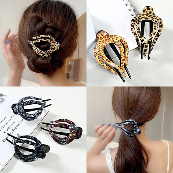 2PCS Hjärtformade Anknäbbsklämmor Fashion Hästsvans Hårklämmor Fancy Spännen för Kvinnor (Leopard) 1 Räkning (Förpackning om 2) Leopard