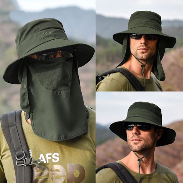 Solhatte til mænd og kvinder fiskehat UPF 50+ åndbar bredskygget sommer UV-beskyttelseshat Army Green