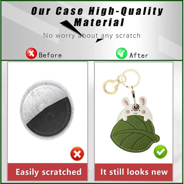 Læder nøgleringholder etui kompatibel med Apple AirTag, sød beskyttende Air Tag cover med nøglering, anti-scratch finder GPS tracker etui til Rabbit