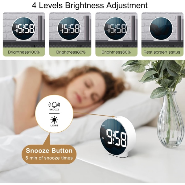 Lille digitalt vækkeur LED skrivebord rejse elektronisk ur dobbelt alarm snooze dæmpbar dag indstillet 12/24H uge display 4 tommer hvid (ingen batteri og adapter) St White