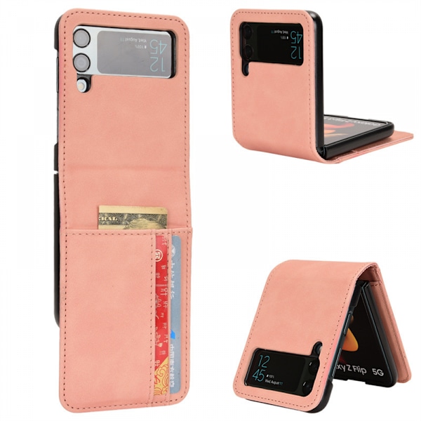 För Samsung Galaxy Z Flip3 Mobilskal med Korthållare, PC Hårt Stöttåligt Bakstycke Tåligt Skyddande PU Läder Mobilskal