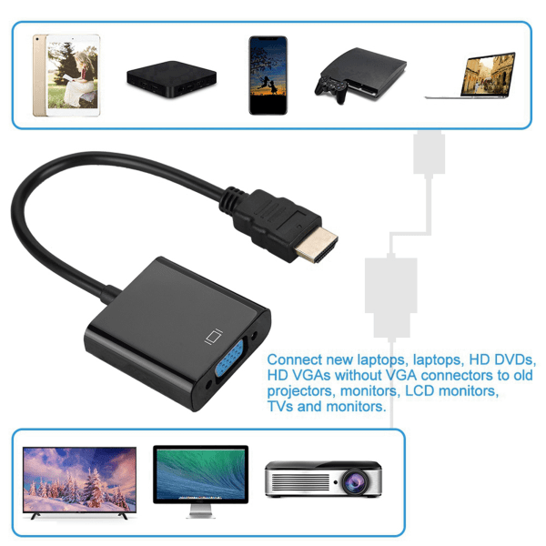 720p/1080p HDMI-han til VGA-hun-videokonverteradapterkabel