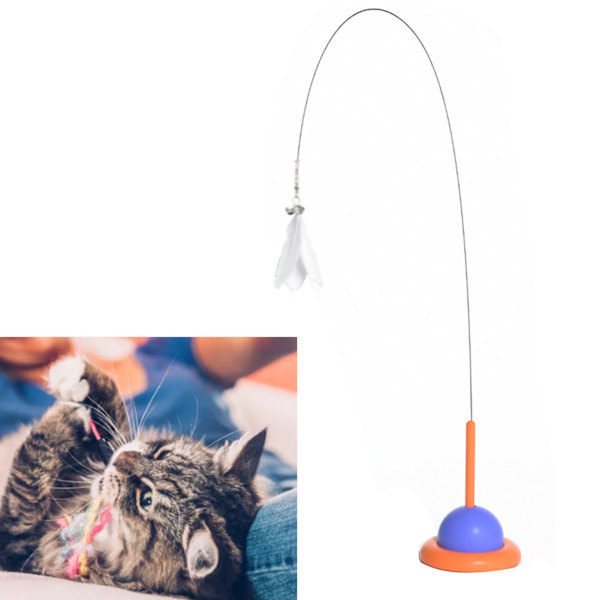 Katt Leksak Interaktiv Fjäder Leksak Stång Katt Leksak för Uttråkade Inomhus Katter Jaga och Träna Blue