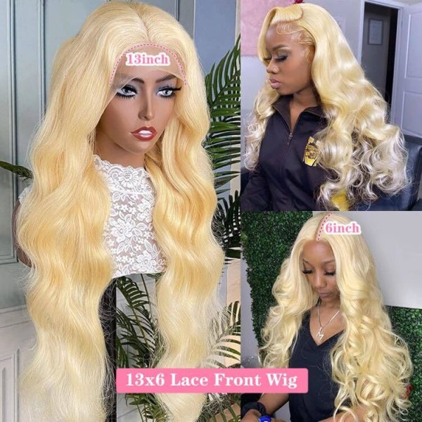 613 Lace Front Peruk Människohår 28 Tum 180% Densitet 13x6 HD Transparent Body Wave Blonda Lace Front Peruker Människohår Blonda Lace Frontal Människohår Lim Light Gold 28 Inch