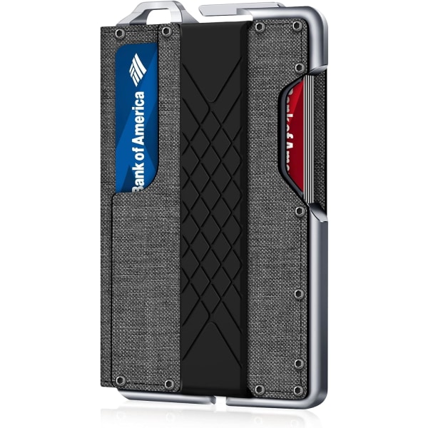 Taktisk minimalistisk plånbok för män, smal RFID-blockerande metallkortfodral, framficka Menu2019s läder Dapper Bifold-plånbok med pengaclip Grey