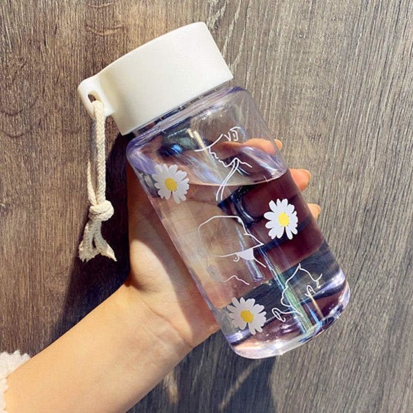 Små Daisy vattenflaskor, 500 ml plast transparent frostad vattenflaska, bärbar vattenflaska (Clear 3 Flower)