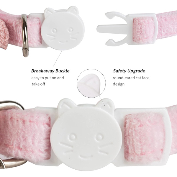 Avbrytbara kattkragar med klockor, WJSM kattungekrage för flicka pojke justerbara säkerhetskatter kragar för katter valp och små husdjur (rosa) Pink