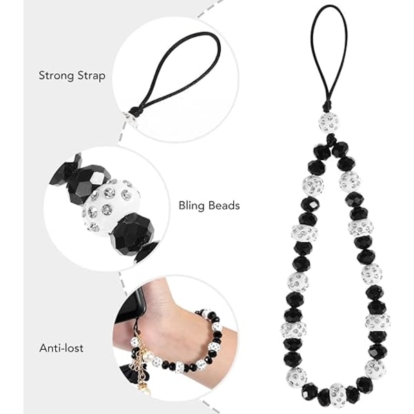 Mobiltelefonremmar Kreativa Kristallblomma Hänge Telefon Charm Halkfri Telefon Lanyard handledsrem för dekoration Black