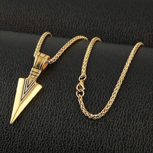 Herre Arrowhead Arrow rustfritt stål anheng halskjede med stål hvete kjede Yellow