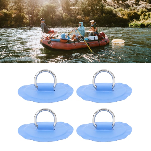 4 st D-ring lappar PVC rund form starkt rostfritt stål D-ring dyna för båt flotte paddelbräda blå
