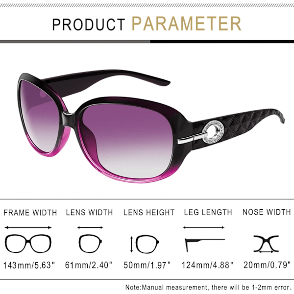 Jackie Solbriller Oversized Shades til kvinder Trendy Store Rektangulære Solbriller UV-beskyttelse Solbriller gradient Purple