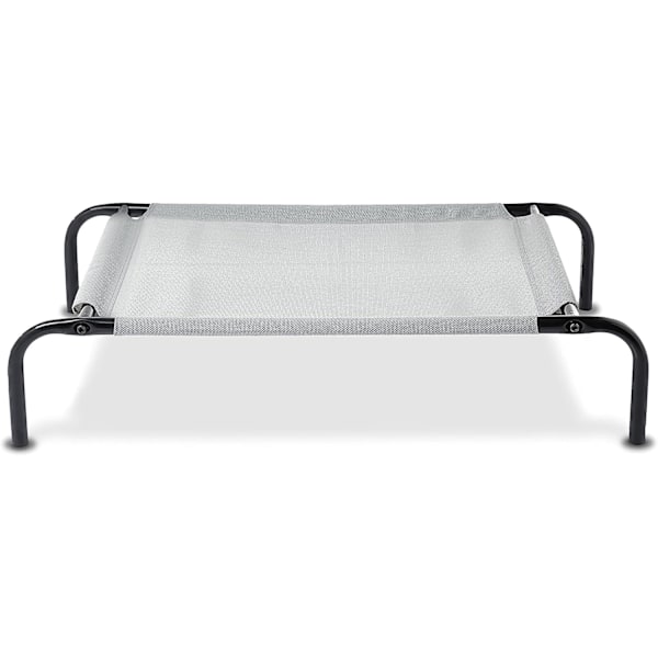 Andningsbar upphöjd hundsäng med robust metallram - Kylande upphöjd husdjurssäng för små raser, 91x56x19 cm, Grå S