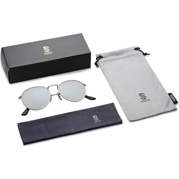 Små runda polariserade solglasögon för kvinnor och män Klassiska vintage retrosolglasögon UV400 Silver