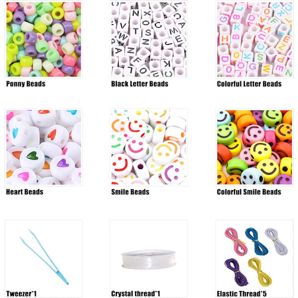 DIY-hantverksgåvor för flickor Pärlset, 1100 st Pony Beads Armband Tillverkningssatser med Dekorativa Pärlor och Berlocker, Hantverksmaterial för Barn, Vuxna