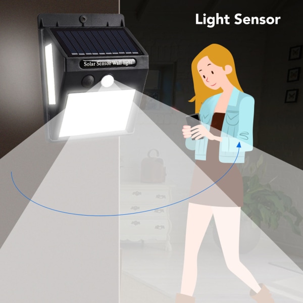 LED solcelle vegglampe IP65 vanntett 3 sider lys smart sensor solcelledrevet vegglampe for utendørs hage