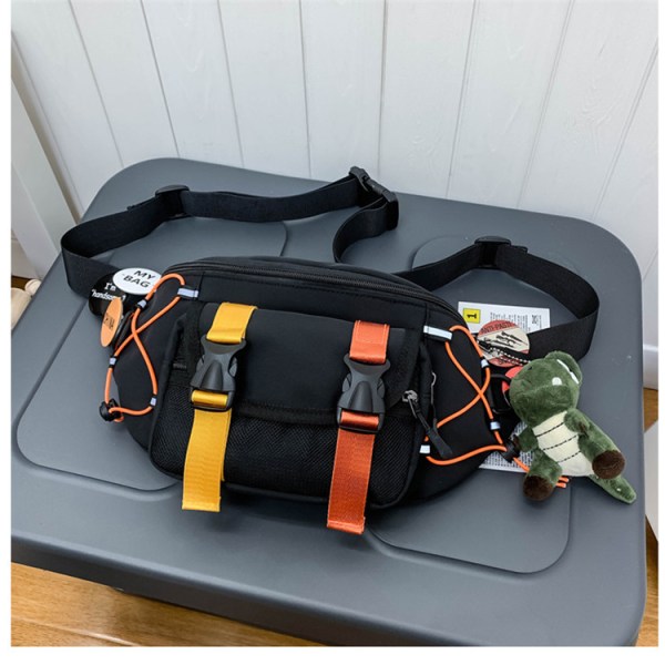 Vinter Dam Messenger Bag Mode Bröst Pack Sport Midjeväska Svart + Badge + Dinosaurie
