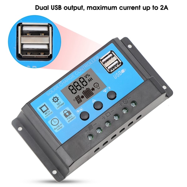 Solcellsladdningsregulator LCD Dubbel USB PWM Cellpanel Regulator med Last Automatisk Identifiering 12V 24V50A