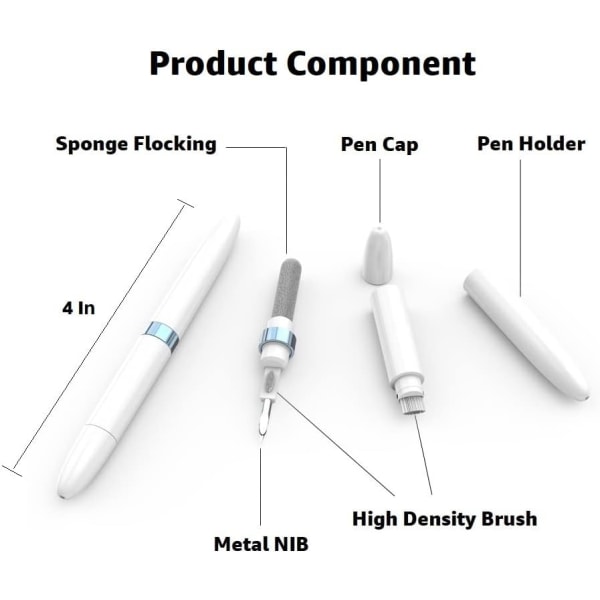 ECP4in1 för Airpod Cleaner Kit utrustad med en flockad svamp, en metallpennspets, 2 högdensitetsborstar, enkel rengöring av svåråtkomliga platser, öronproppsrengöringskit