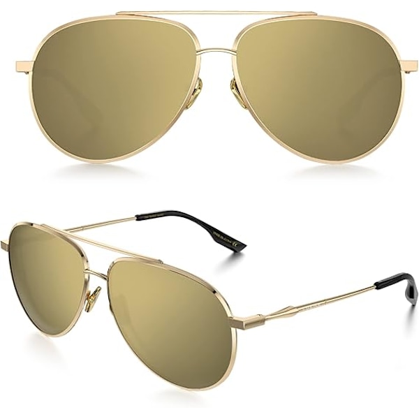Solglasögon för Män Kvinnor Polariserade Glas Körglasögon - UV 400 Skydd Mode Pilotstil 60MM gold