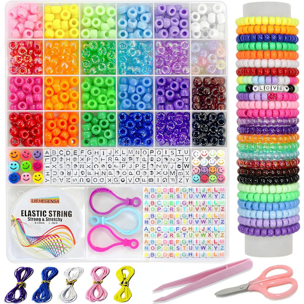 DIY-hantverksgåvor för flickor Pärlset, 1100 st Pony Beads Armband Tillverkningssatser med Dekorativa Pärlor och Berlocker, Hantverksmaterial för Barn, Vuxna