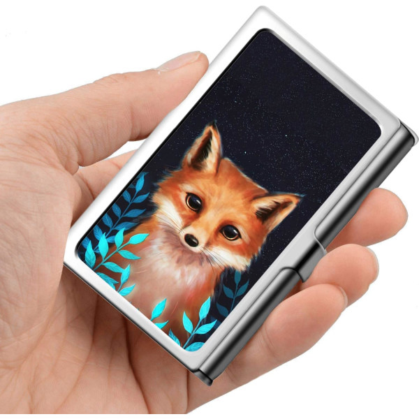 Design Sliver -käyntikorttikotelo, metallista valmistettu ruostumattomasta teräksestä valmistettu nimikkokotelo luottokorttikotelo miehille ja naisille - Wolf (Fox Baby)