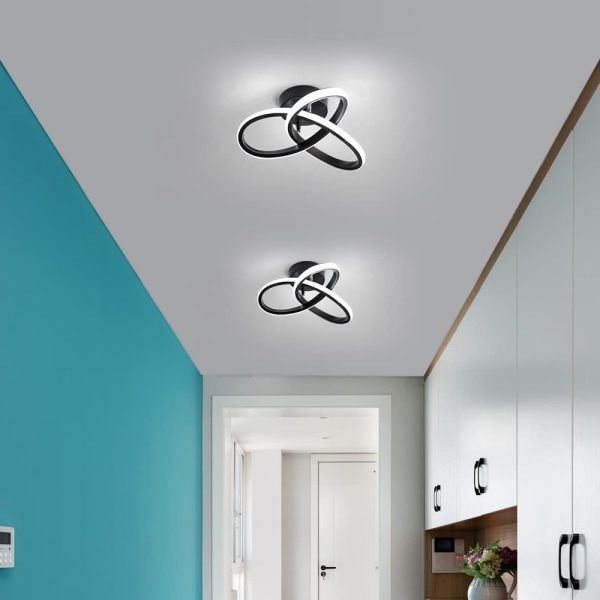 LED-taklampa, modern LED-taklampa, svart taklampa för sovrum, vardagsrum hall, diameter 25,5 cm, vitt ljus