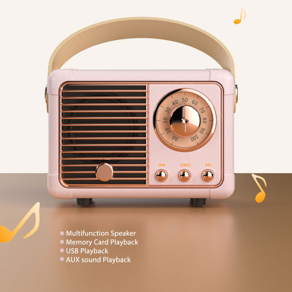 Retro Bluetooth-högtalare kraftfull subwoofer-effekt bärbar mini utomhus trådlös högtalare rosa