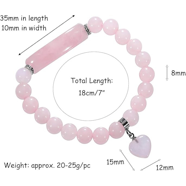 Healing Kristall Armband för Kvinnor, Lyckobringande Hjärta Berlock 8mm Pärlor Stretch Armband pink
