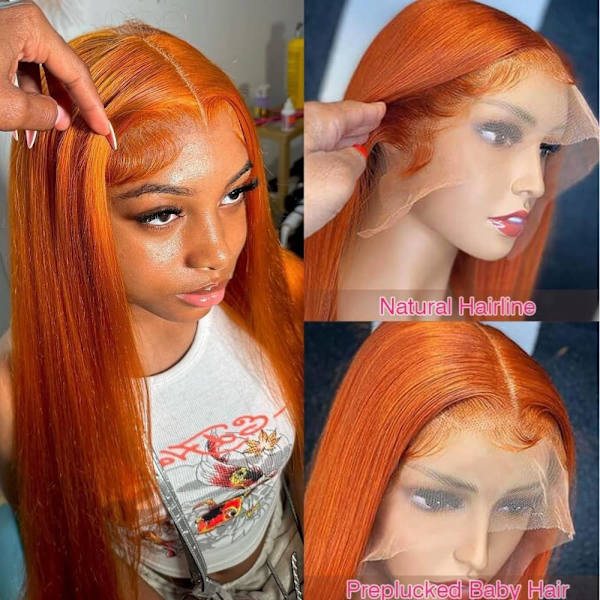 Spetsfrontperuker Människohår Färgat Ingefära Orange Rak Spetsfrontperuk 13x4 Hd Transparenta Främre Peruker Människohår Förplockad Ingefära Peruk Människohår Ginger Orange 26 Inch